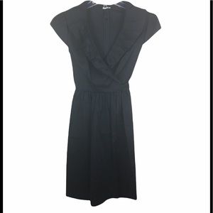 Cache black ruffle collar wrap dress with pockets